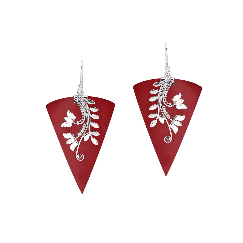 Bali Coral And Sterling Silver Earring
